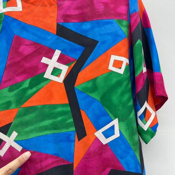 Vintage 80s Geometric Culotte Pant Set‎ Womens Small/Medium Silk Wide Leg Bright - Picture 4 of 11